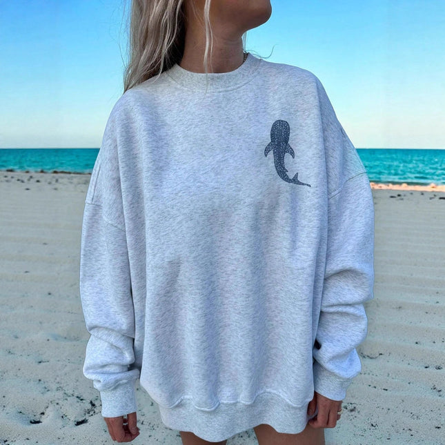 Light Gray Whale Print Sweater For Women Loose And Lazy Style