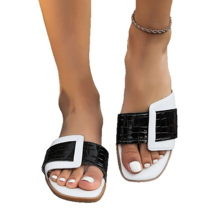 Flat Heel Square Toe Slippers Women's Beach