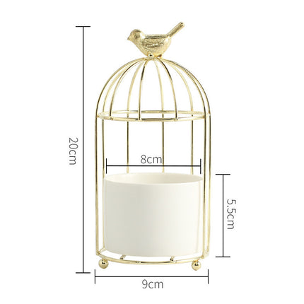 Light Luxury Iron Art Succulent Flower Pot Gilded Bird Cage Iron Frame Vase