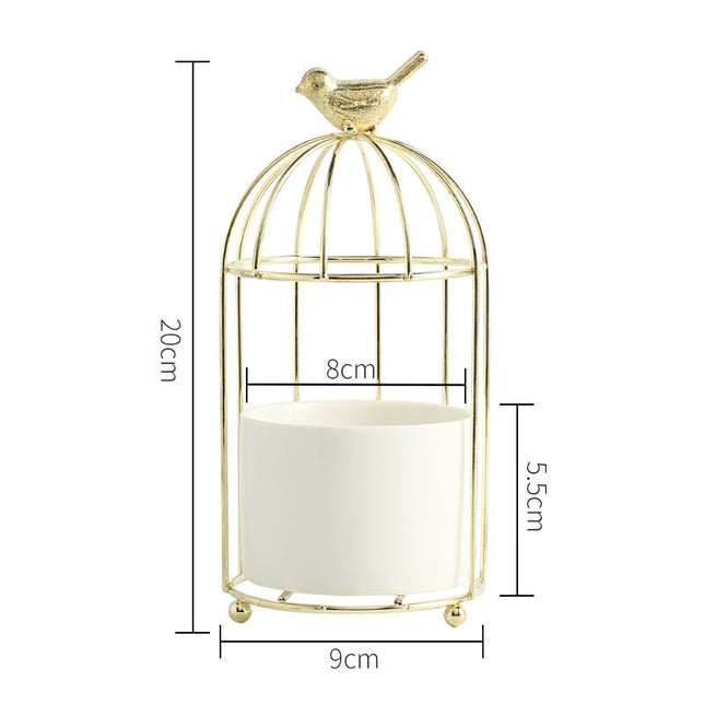 Light Luxury Iron Art Succulent Flower Pot Gilded Bird Cage Iron Frame Vase
