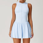 Women's Solid Color False Two-piece Stand Collar A- Line Dress