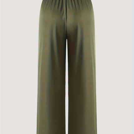 High Waist Plus Size Pocket Straight Skinny Casual Suit Pants - Draped Design