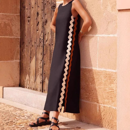 Fashion Round Neck Vest Sleeveless Long Dress Women