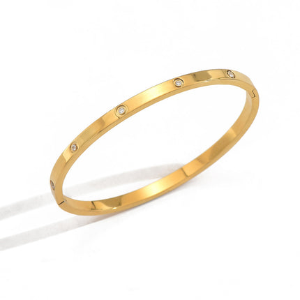 Lxalry 18K Gold Plated Stainless Steel Minimalist Bracelet Hypoallergenic Circle Rhinestone Jewelry  Secure Inlay Tarnish Free Design Skin Safe Luxury Gift For Her Golden Hour Glow, Everyday Wear A