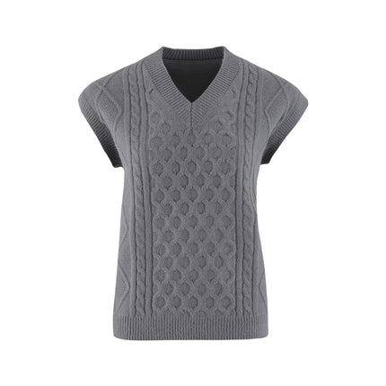 Women's V-neck Twisted Solid Color Top Sweater