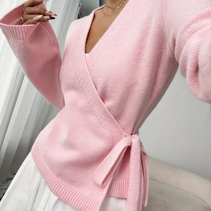 Women's Elegant Lace-up Long Sleeve Knitted Top