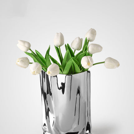 Extremely Simple Silver Vase Creative Irregular Ceramic Ornaments