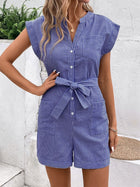 Hot Summer Leisure Commute Jumpsuit Pinstripe Short Sleeve One-piece Shorts