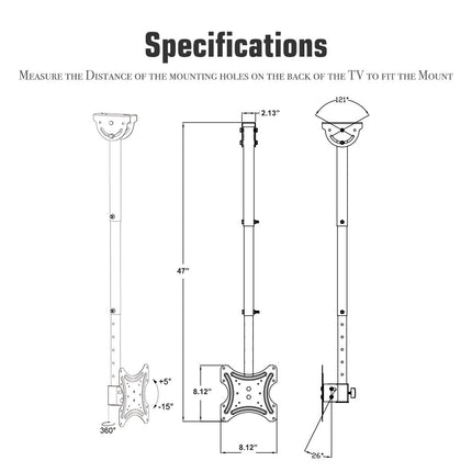 TV Ceiling Bracket, Length Adjustable 360 Degree Rotation, Up And Down 5-15 Degrees, Load Capacity 25kg