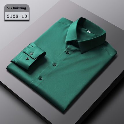 Elastic Silk Men's Long-sleeved Non-ironing Solid Color Breathable Shirt