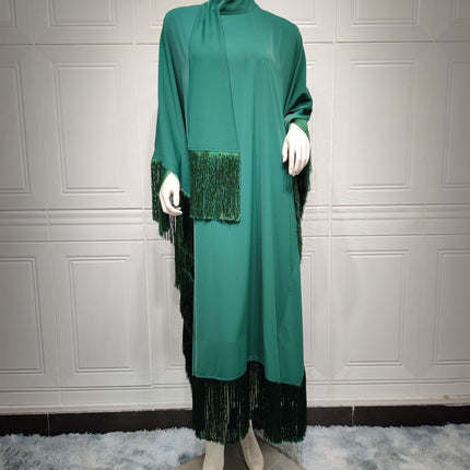 Muslim Women Batwing Sleeve Tassel Kaftan High Fashion Dress