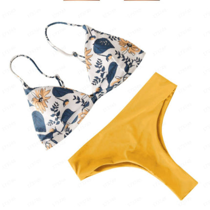 Solid Color Printing Bikini Beach Swimsuit